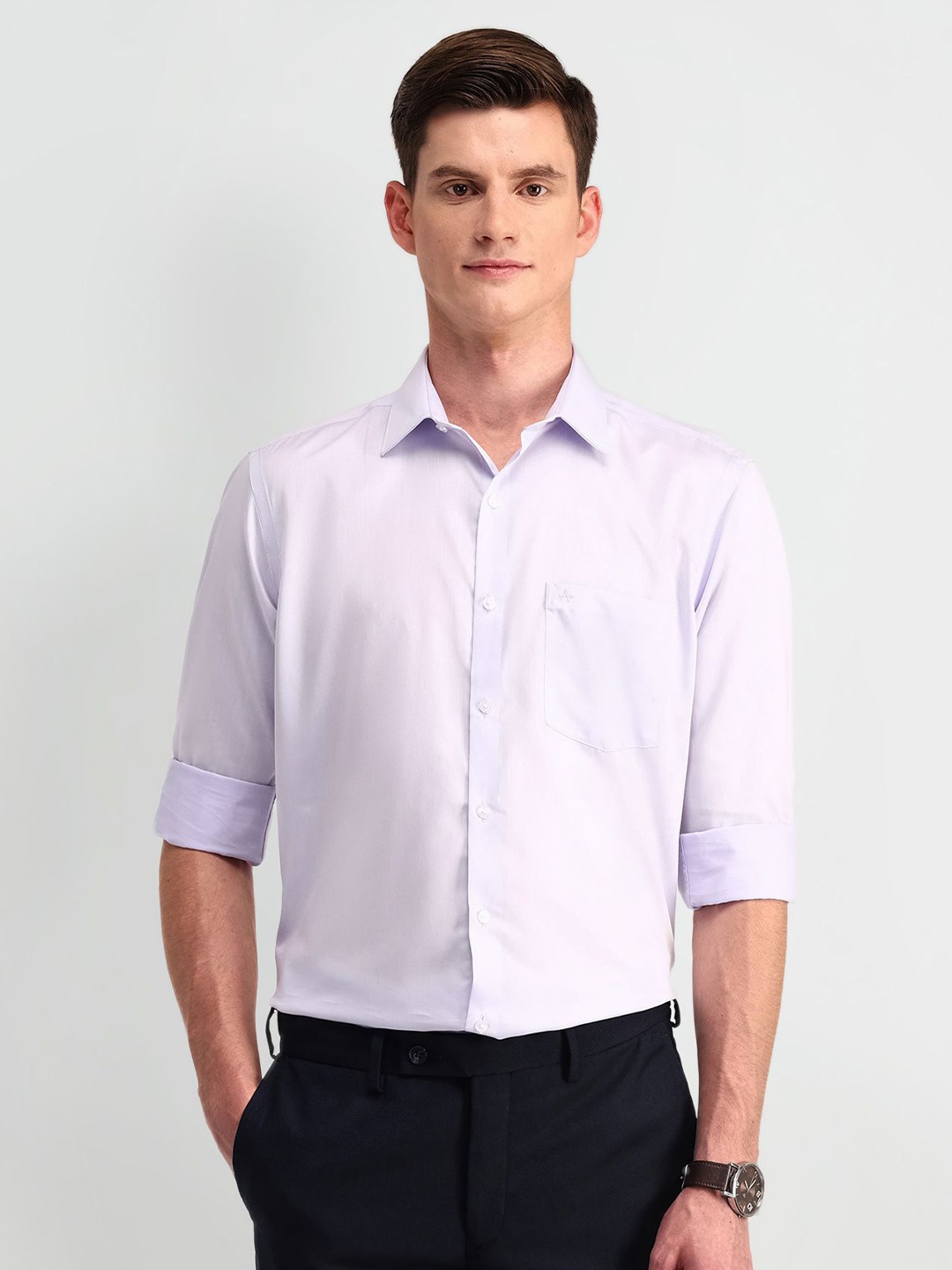 

Arrow Men Classic Spread Collar Solid Cotton Formal Shirt, Lavender