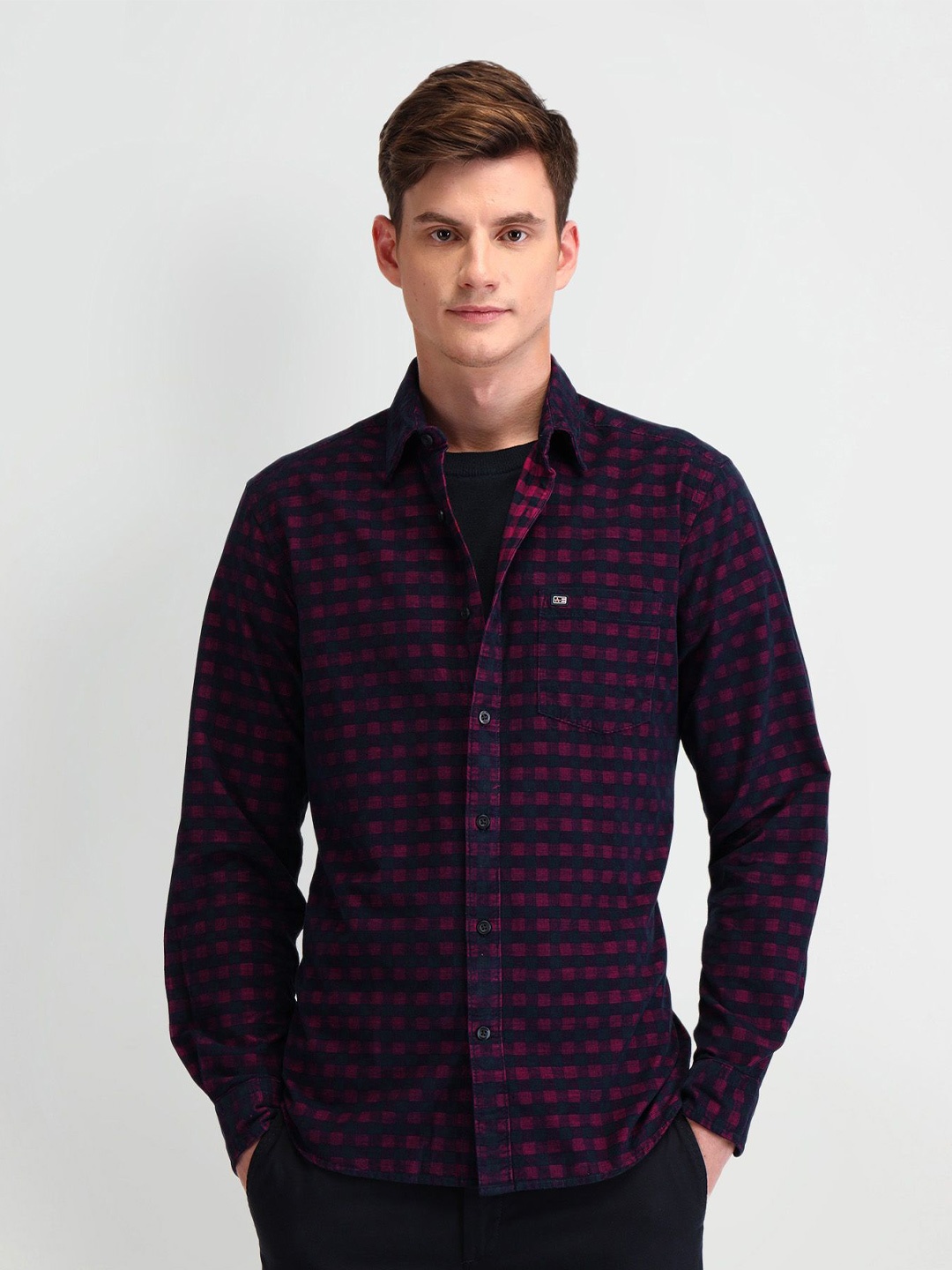 

Arrow Sport Men Manhattan Slim Fit Opaque Checked Casual Shirt, Navy blue
