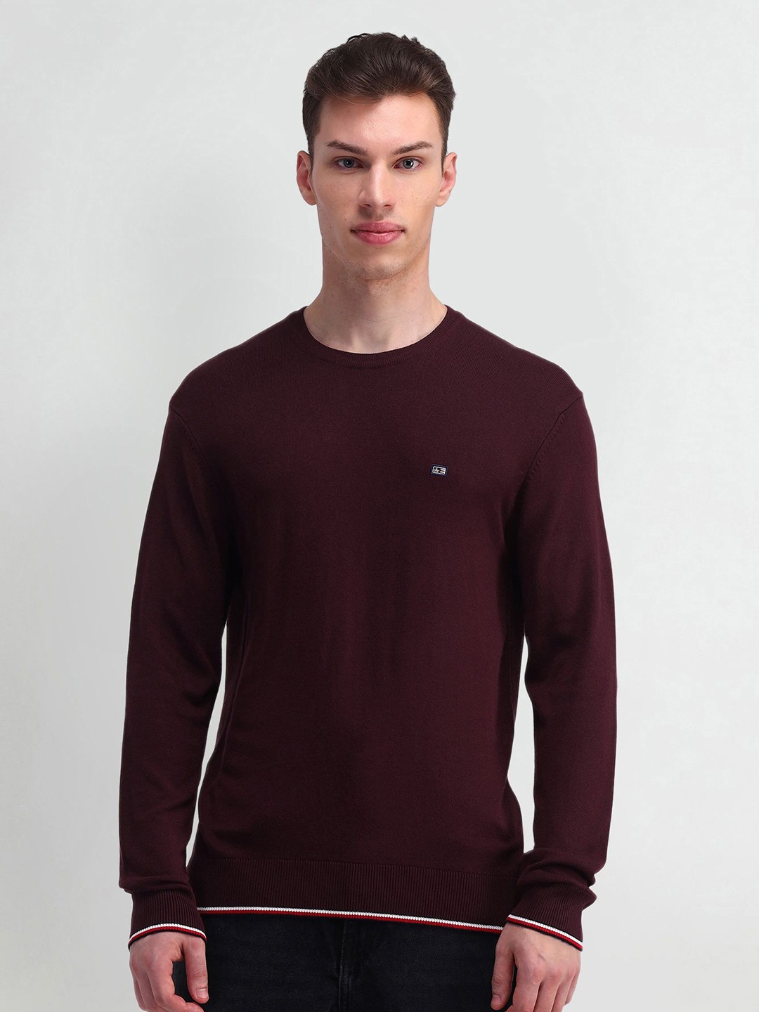 

Arrow Sport Men Long Sleeves Round Neck Cotton Pullover Sweaters, Maroon