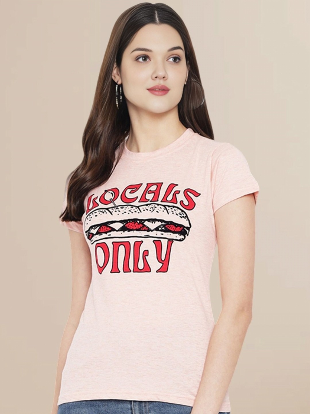 

Metronaut Women Typography Printed Round Neck Cotton T-shirt, Peach