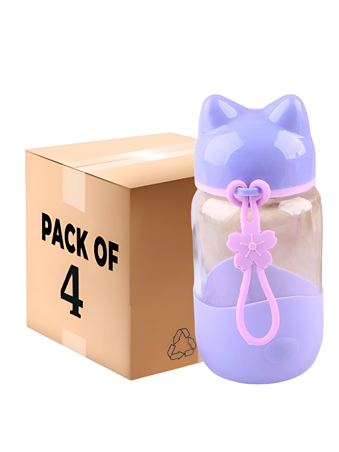 

WELOUR Purple & Transparent 4 Pieces Glass Water Bottle 350ml
