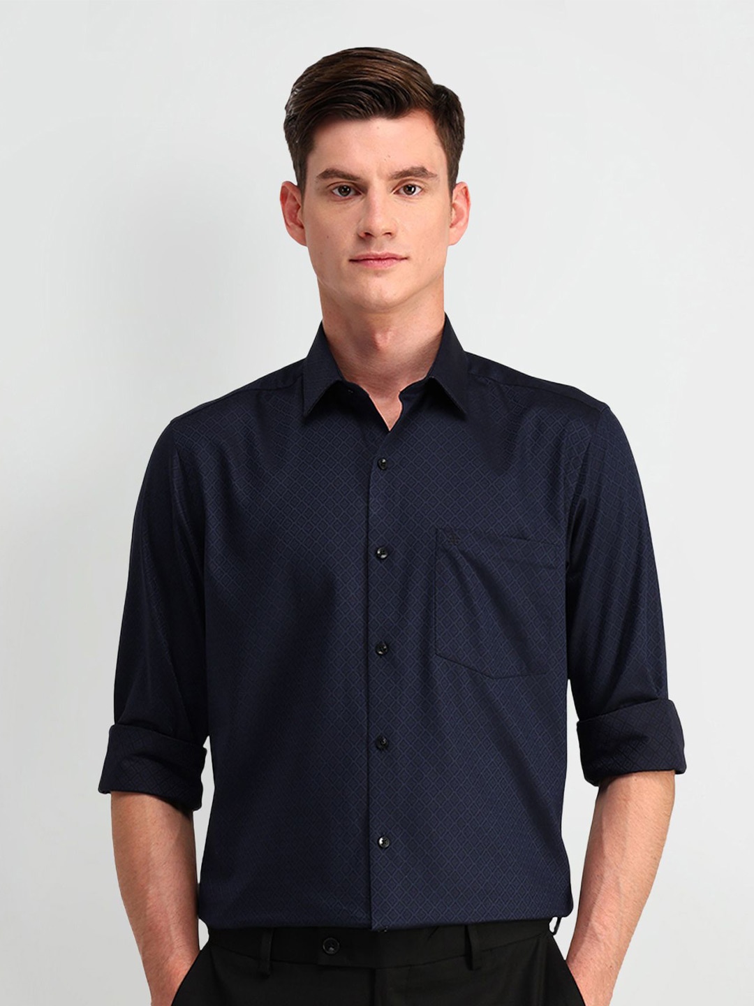 

Arrow Men Classic Spread Collar Geometric Printed Cotton Formal Shirt, Blue