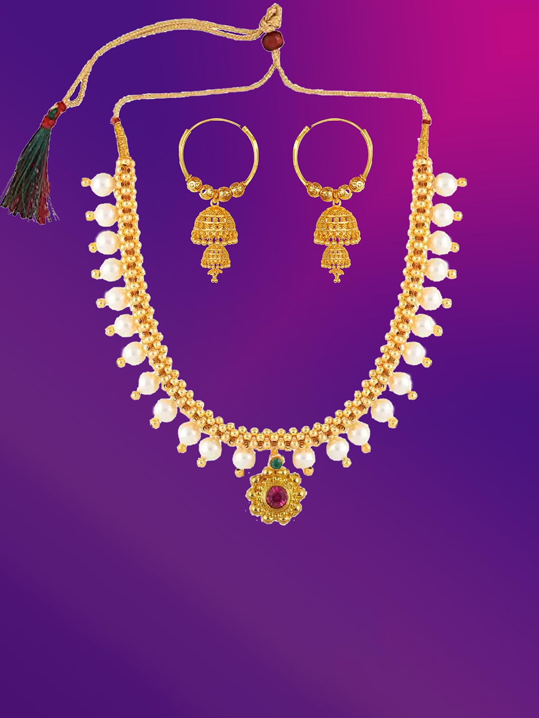 

Lila Gold Plated Stones Studded & Beaded Jewellery Set