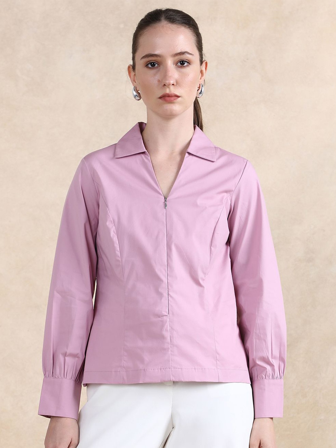 

RAREISM Women Long Sleeves Cotton Top, Pink