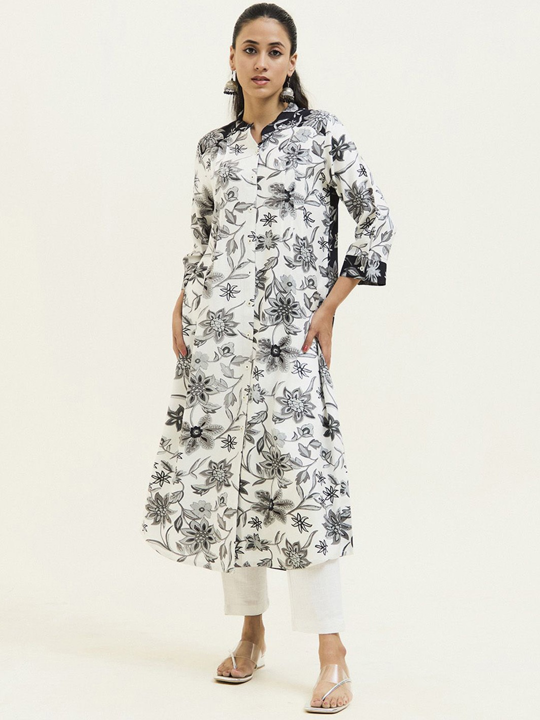 

Jaipur Kurti Floral Printed A-line Viscose Rayon Kurta, White
