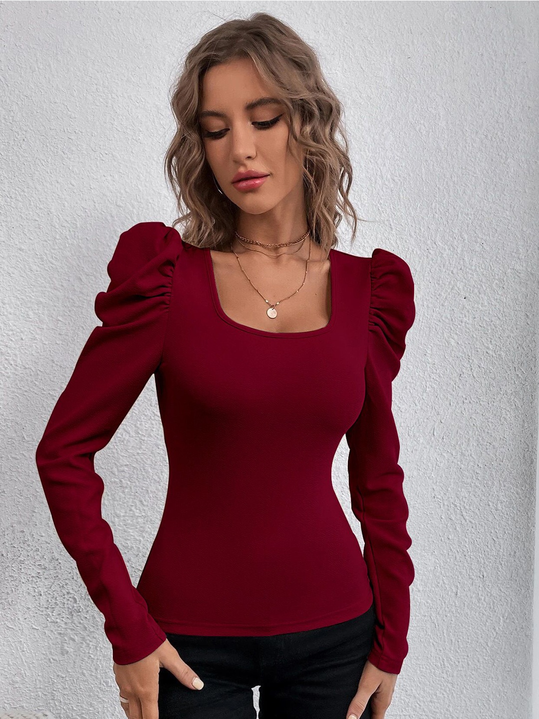 

HERE&NOW Puff Sleeve Top, Burgundy