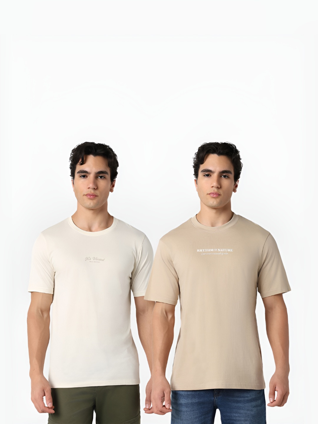 

R&B Men Pack Of 2 Typography Printed Round Neck Cotton T-shirts, White