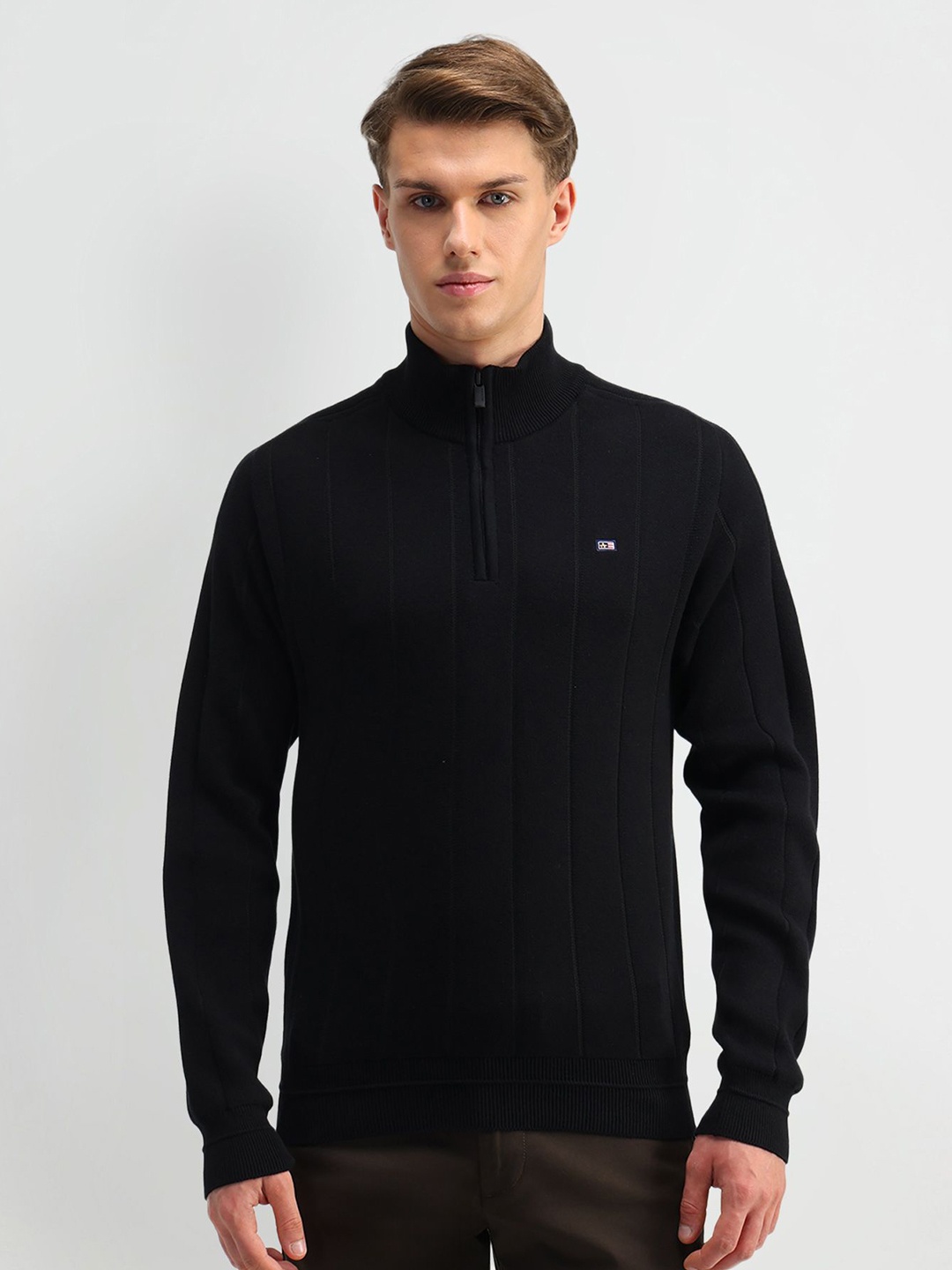 

Arrow Sport Men Long Sleeves Mock Collar Pullover Sweaters, Black