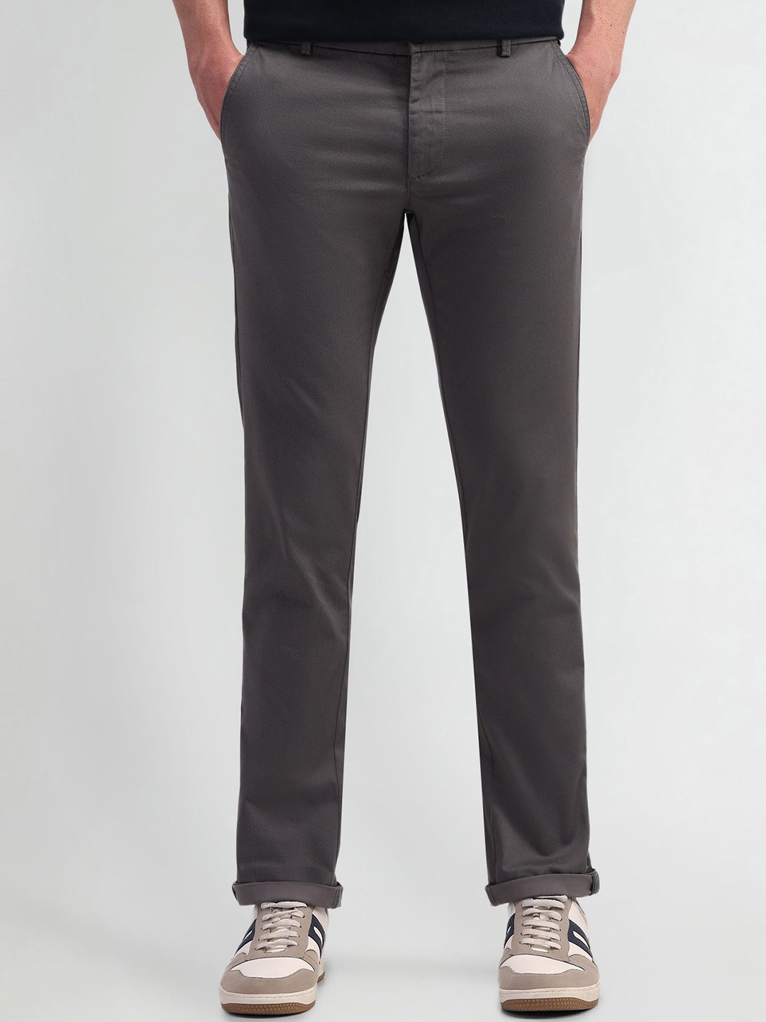 

Arrow Sport Men Textured Urban Slim Slim Fit Trousers, Grey