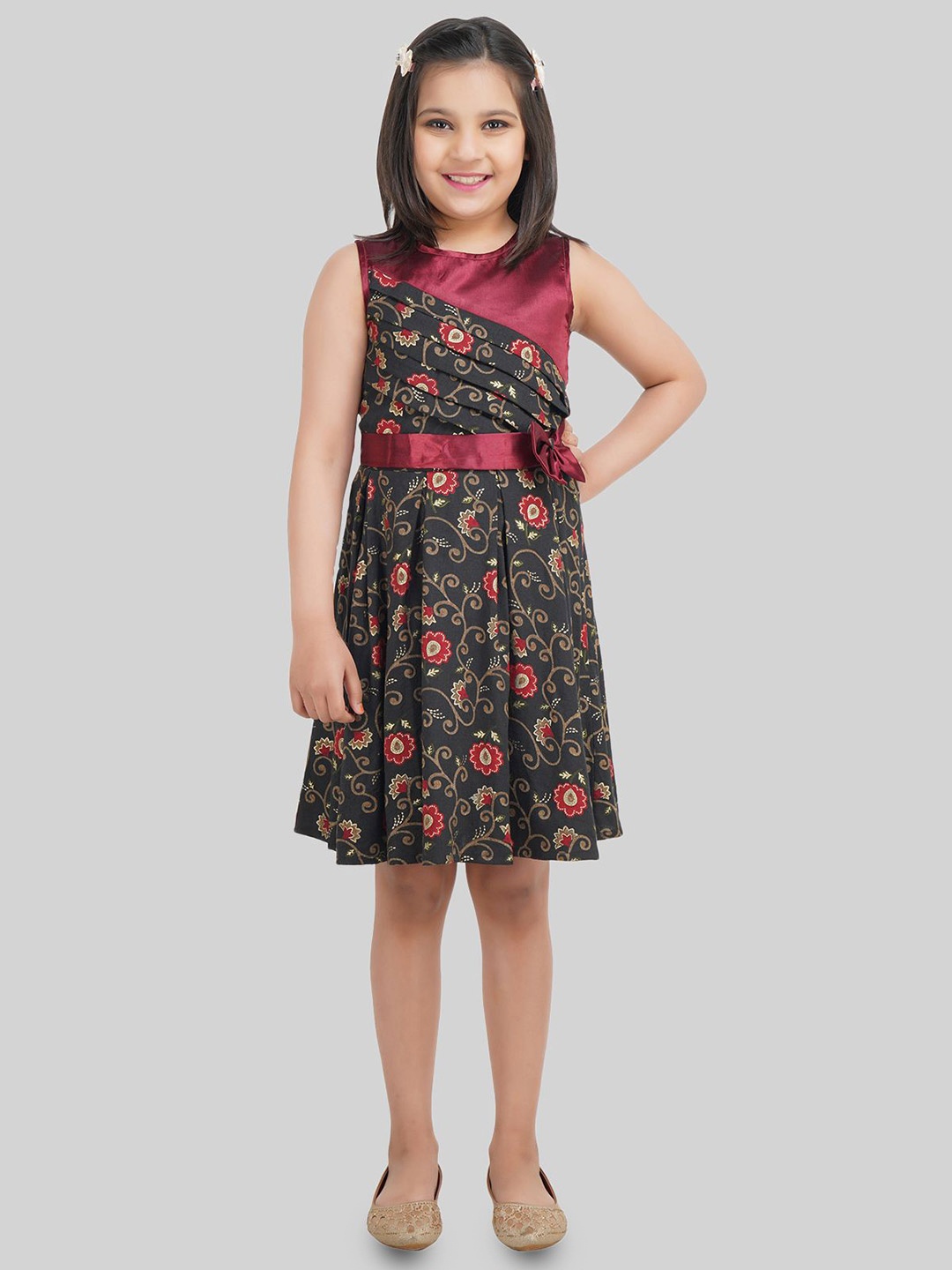 

BEING NAUGHTY Girls Floral Printed A-Line Dress, Black