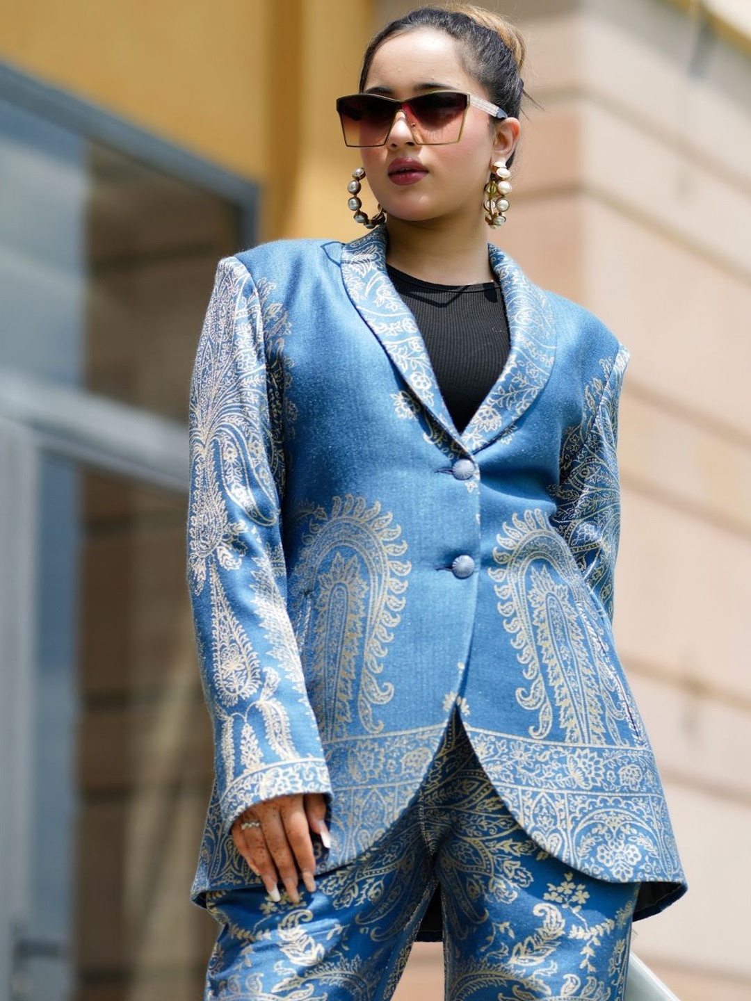 

HOUSE OF KIRNA'S WITH LOGO OF HOK Paisley Printed Blazer With Trouser, Blue