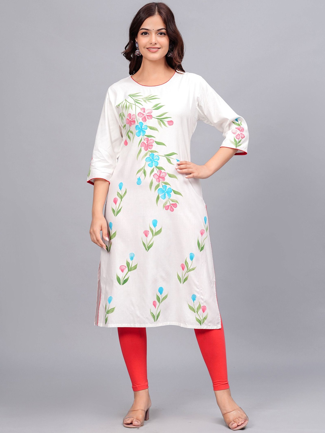 

Bachuu Floral Printed Straight Kurta, Cream