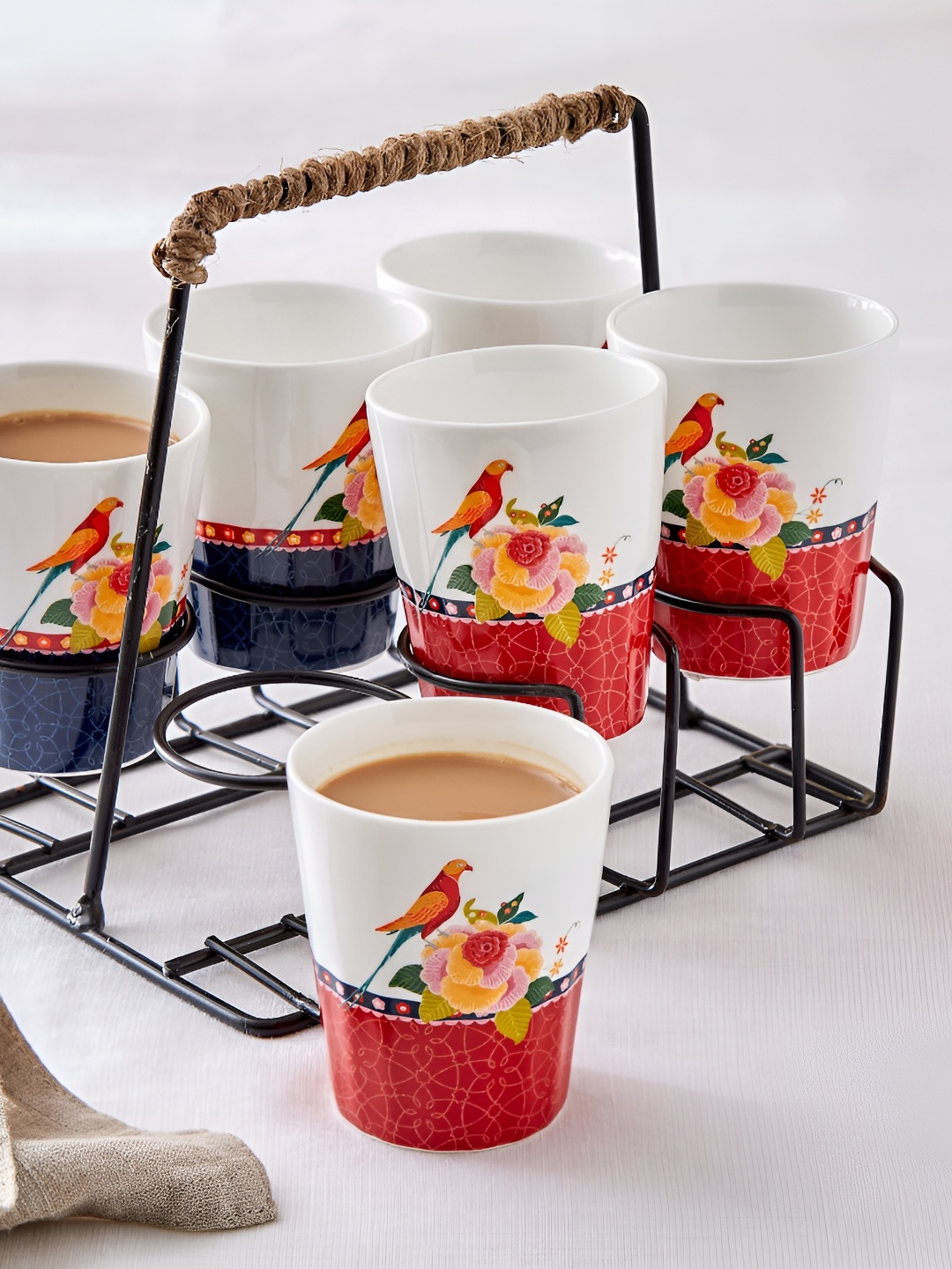 

Home Centre White & Red Printed Bone China Glossy Cups Set of Cups and Mugs