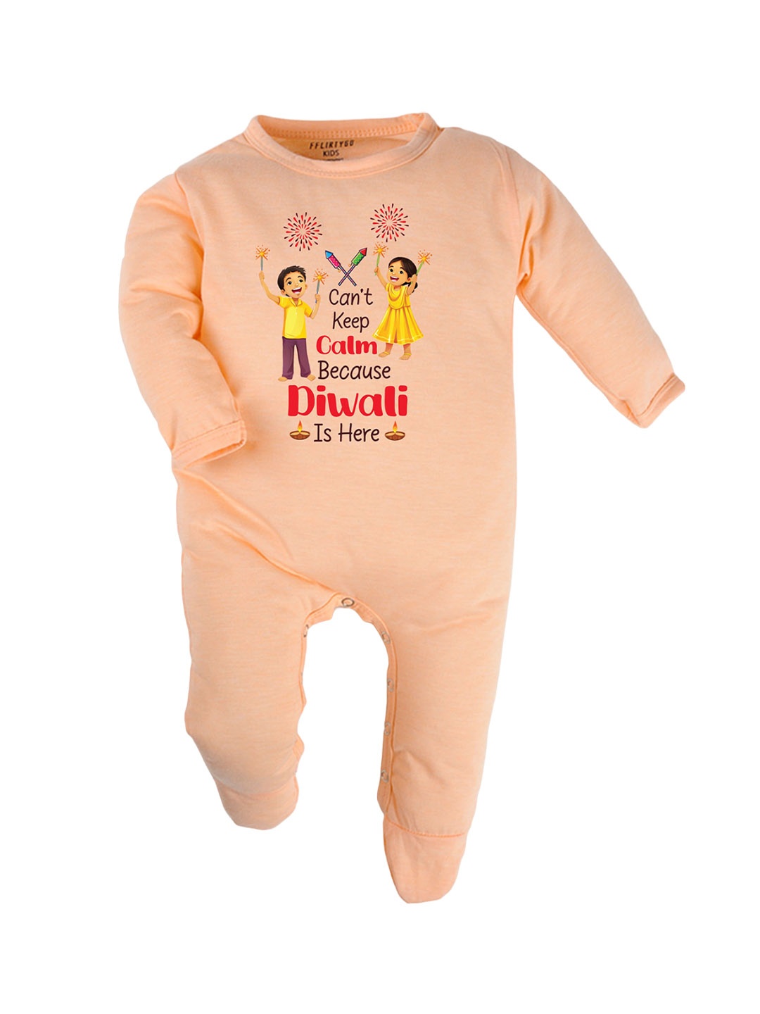 

FFLIRTYGO Infants Printed Cotton Sleepsuit, Peach