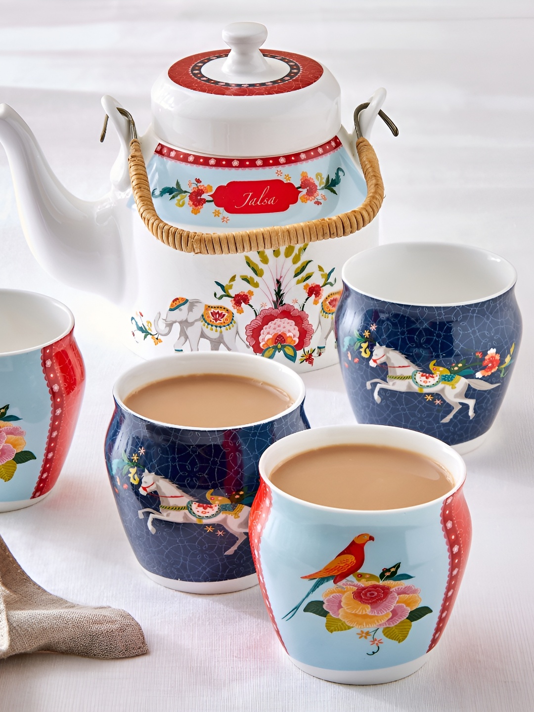 

Home Centre Jalsa Red & White 5 Pieces Floral Printed Kulhads with Tea Pot 210ml