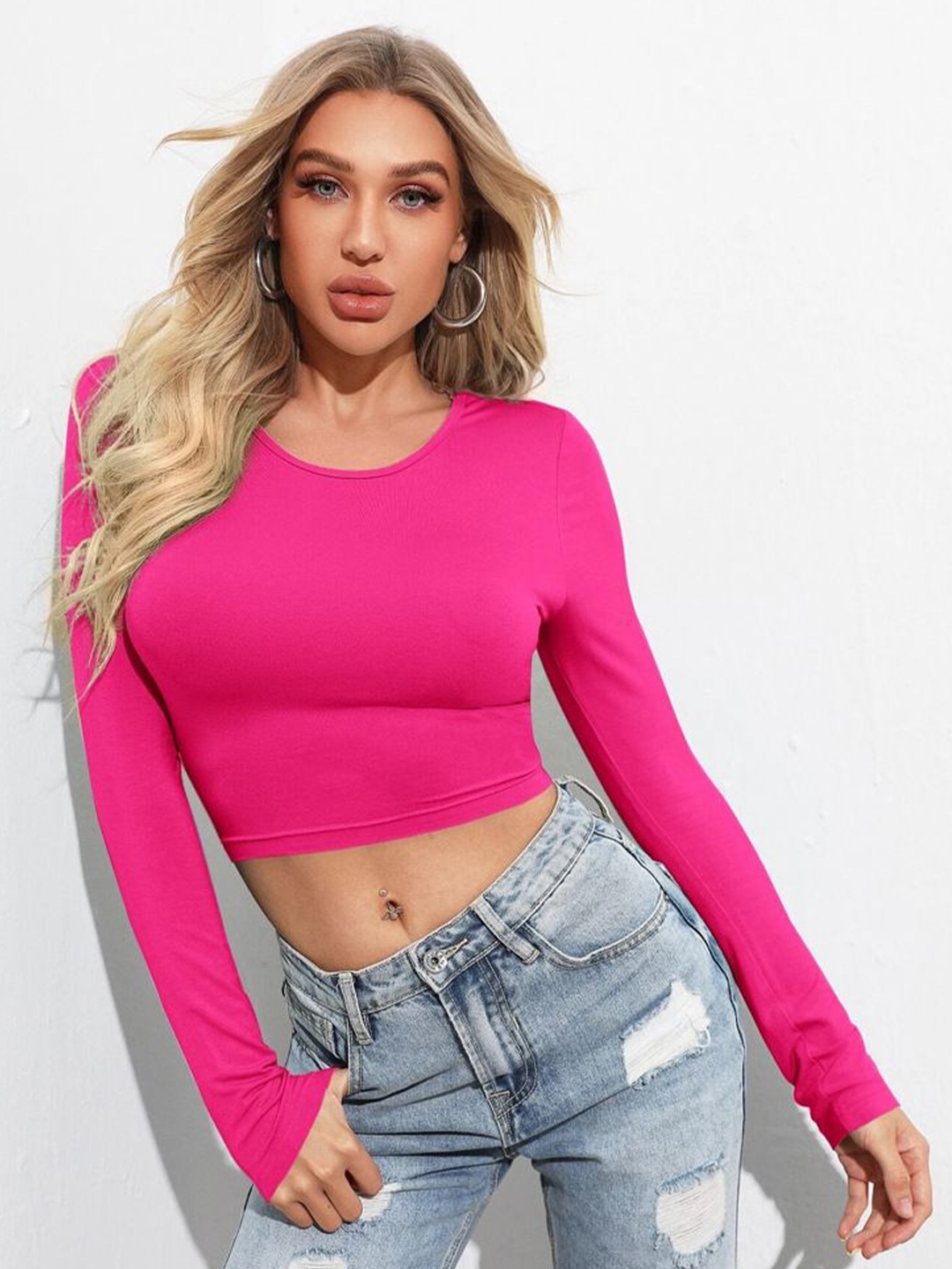 

HERE&NOW Cotton Crop Top, Fuchsia