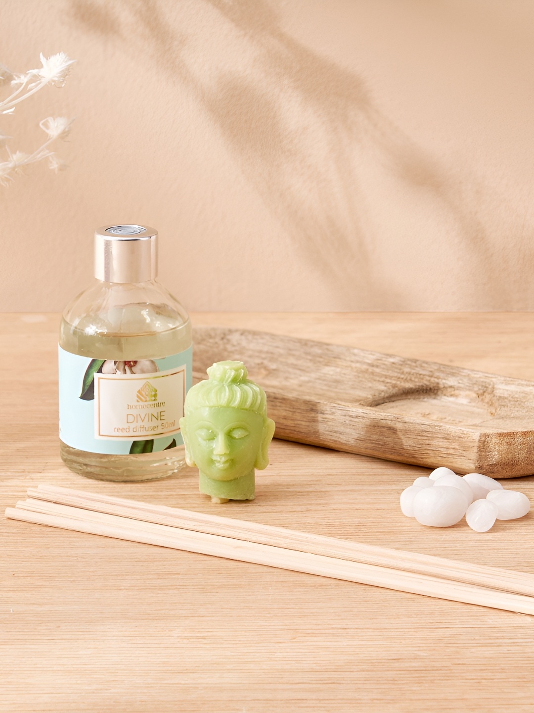 

Home Centre Divine 4Pcs Buddha Reed Diffuser Set, Green