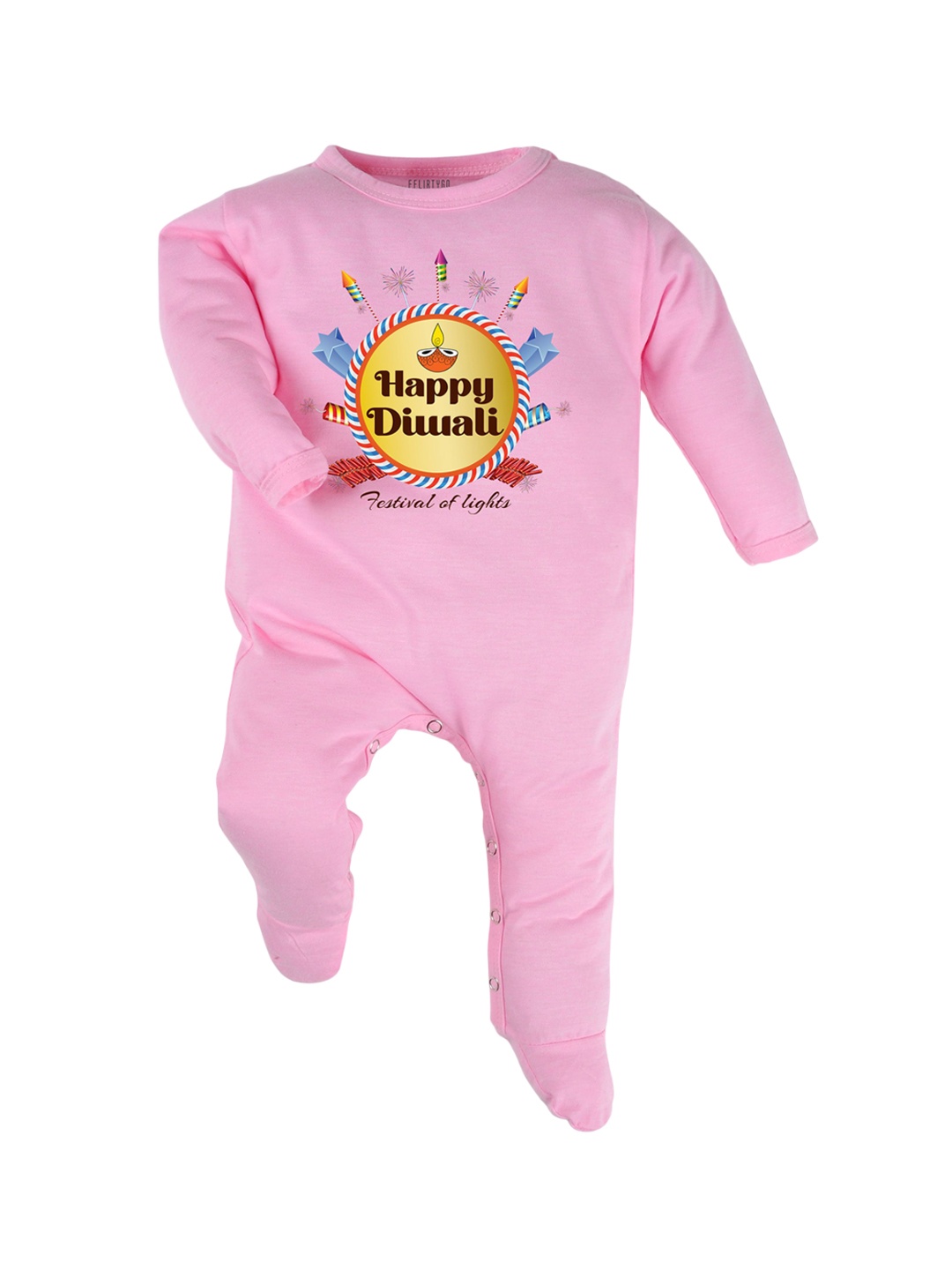 

FFLIRTYGO Kids - Unisex Infants Diwali Romper Baby Wear Printed Sleepsuit, Pink