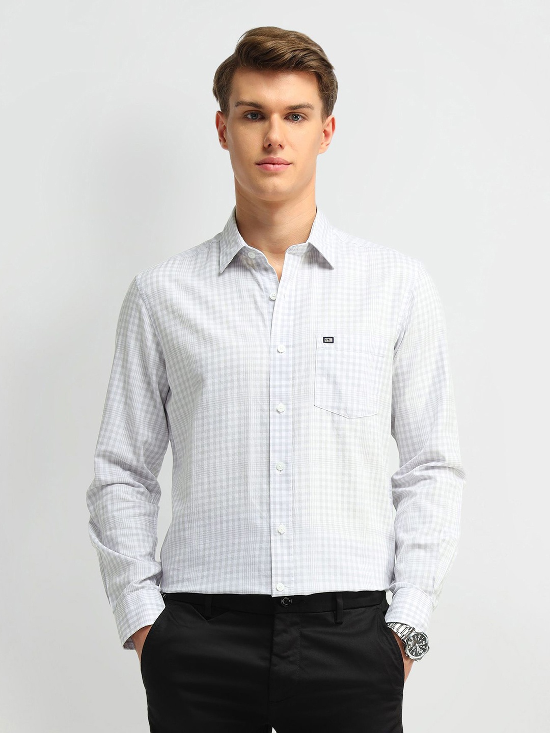 

Arrow Sport Men Manhattan Slim Fit Opaque Checked Casual Shirt, Grey