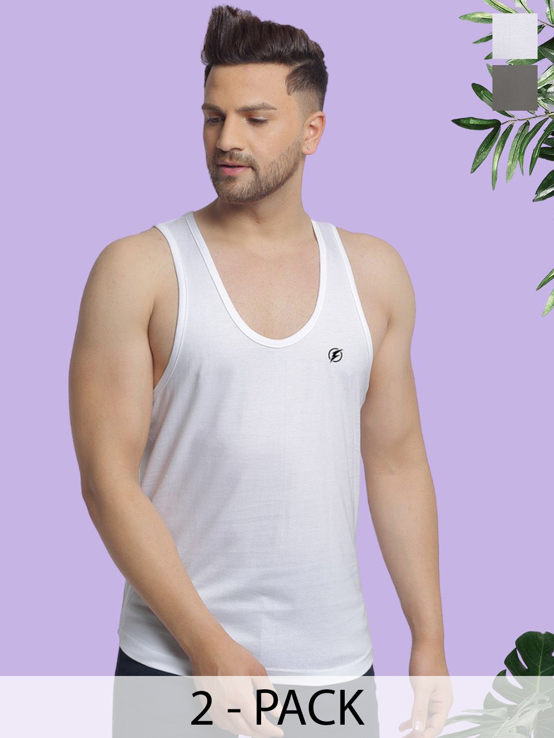 

Friskers Men Pack Of 2 Cotton Anti-Bacterial Gym Vests-C-02-41, White