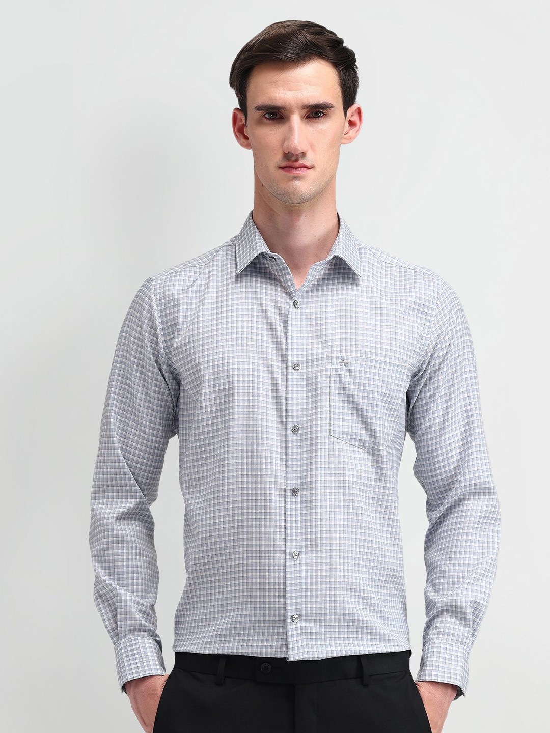 

Arrow Men Classic Spread Collar Micro Checked Cotton Formal Shirt, Grey