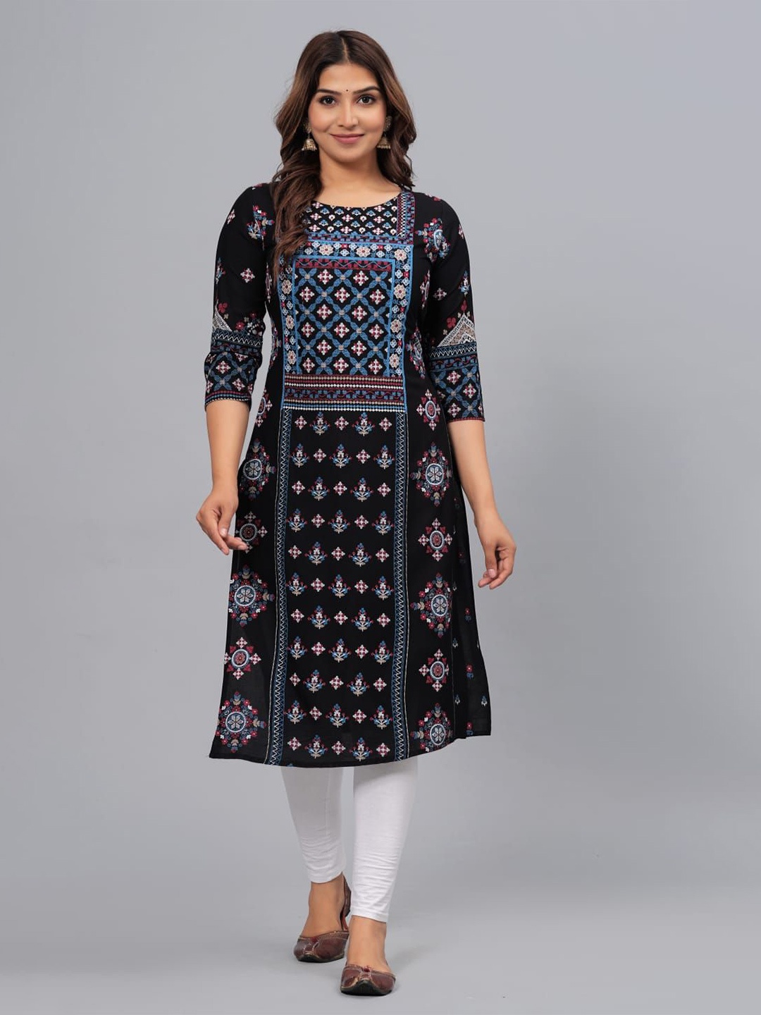 

MILAAV Women Ethnic Motifs Printed Straight Kurta, Black