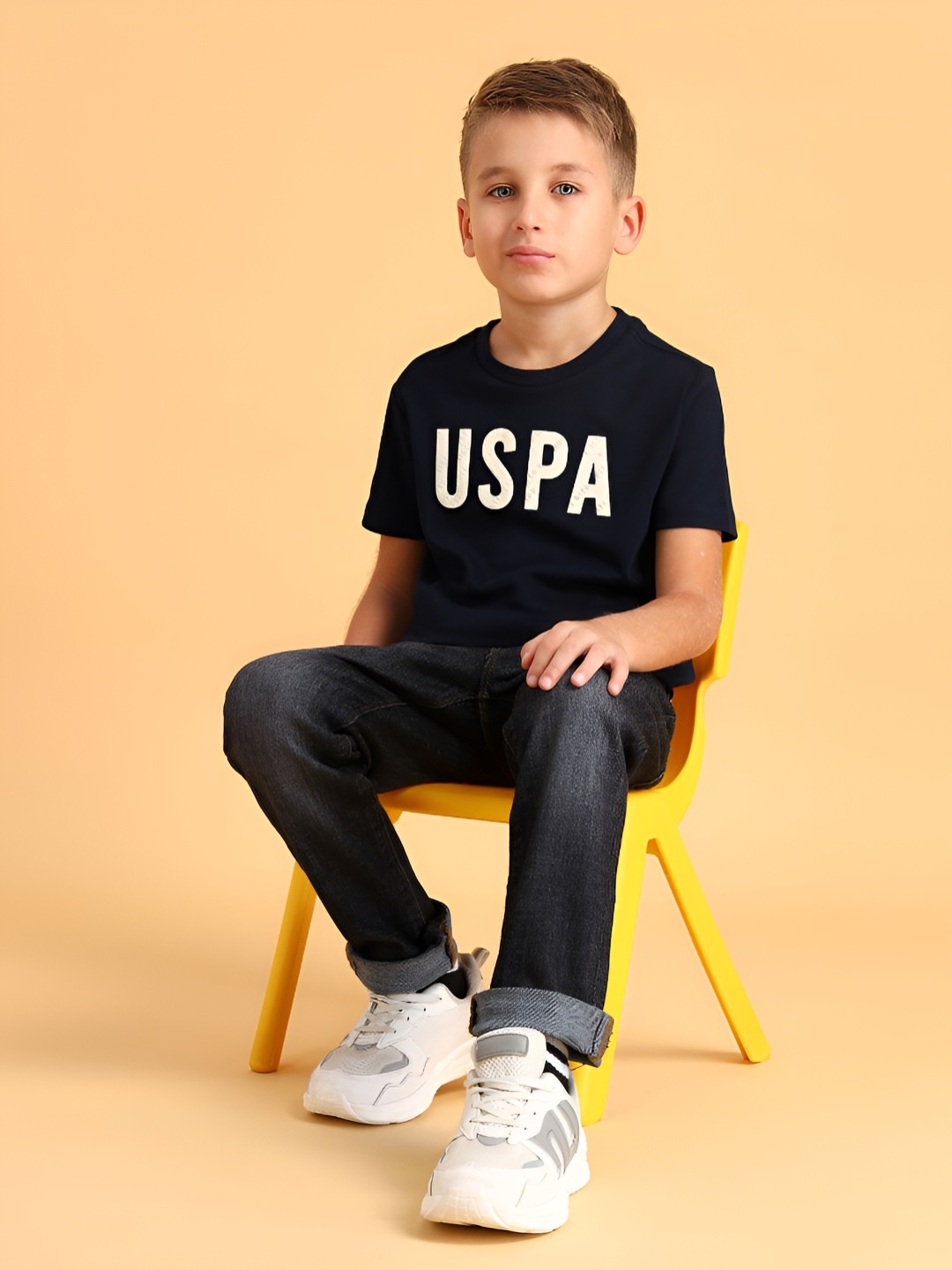 

U.S. Polo Assn. Kids Boys Typography Printed Round Neck Cotton T-shirt, Navy blue
