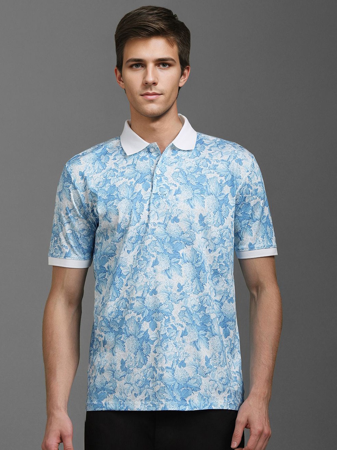 

Louis Philippe Sport Men Floral Printed Polo Collar T-shirt, Blue