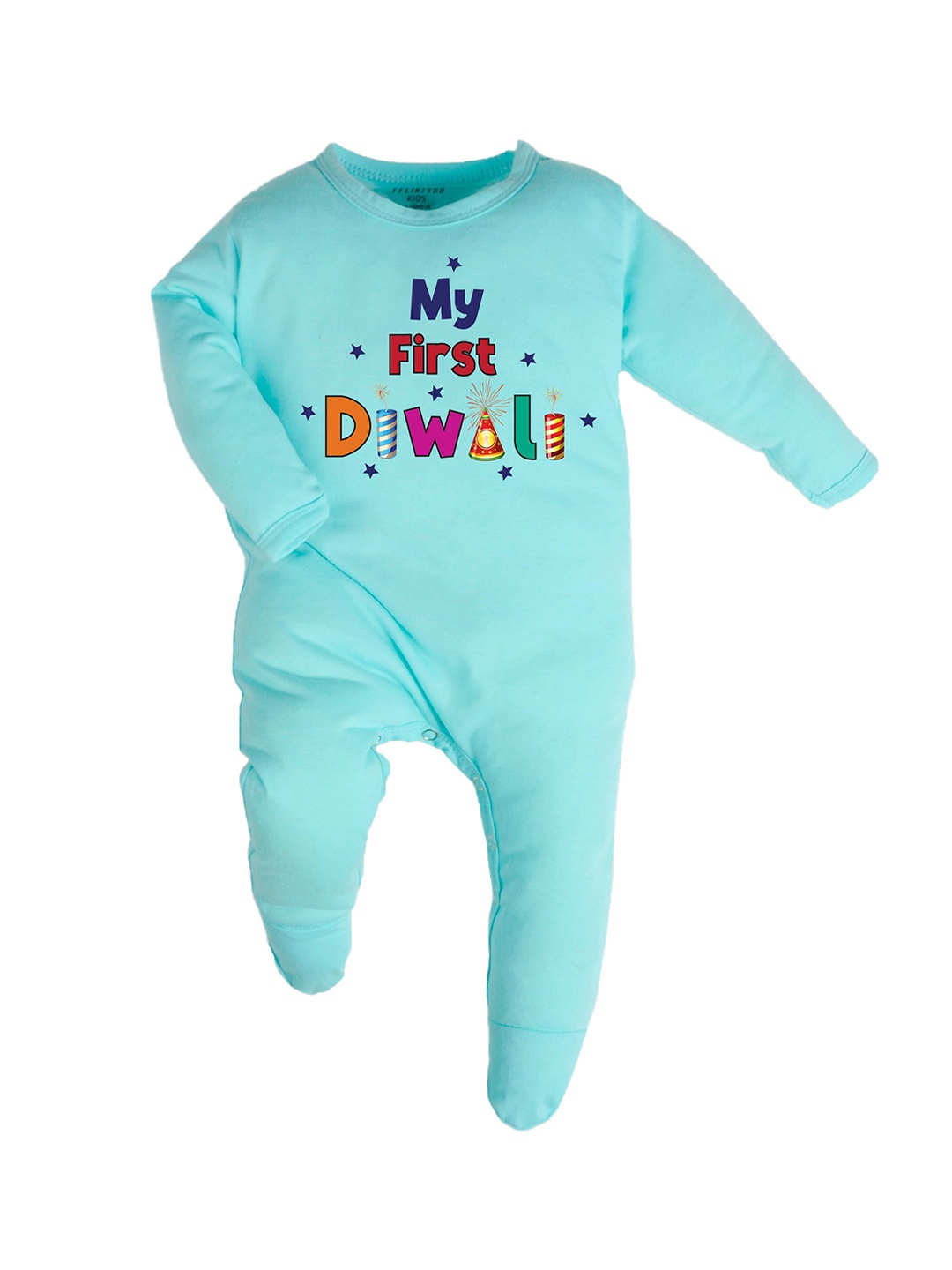 

FFLIRTYGO Diwali Special Printed Pure Cotton Sleepsuit, Turquoise blue