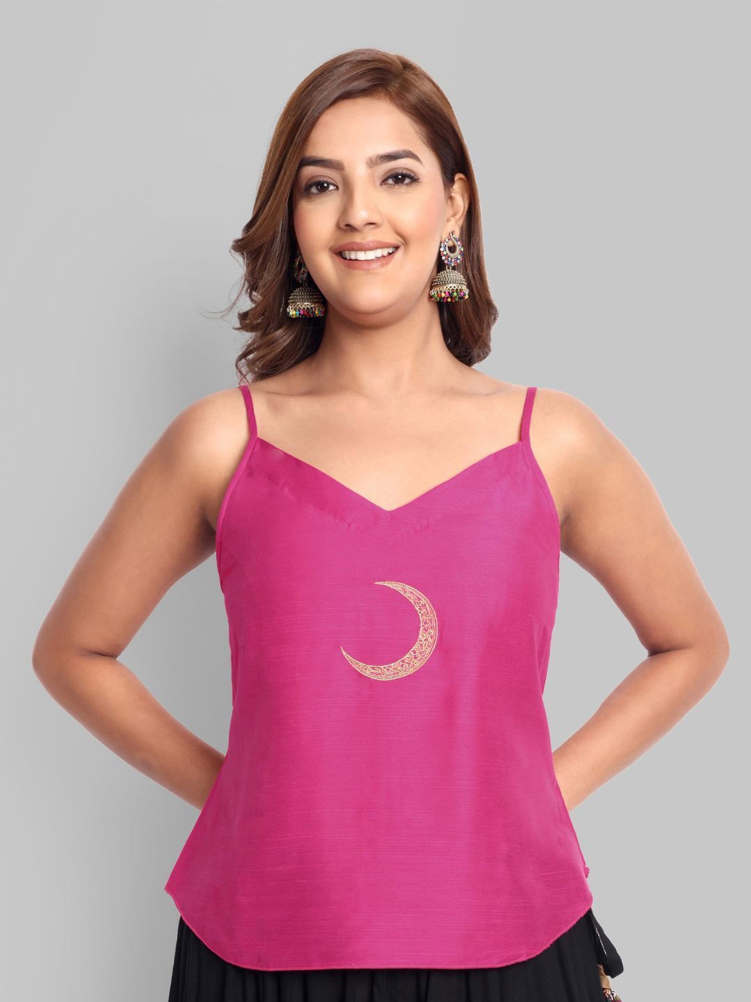 

Mera Rang Women Embroidered V-Neck Crop Top, Pink
