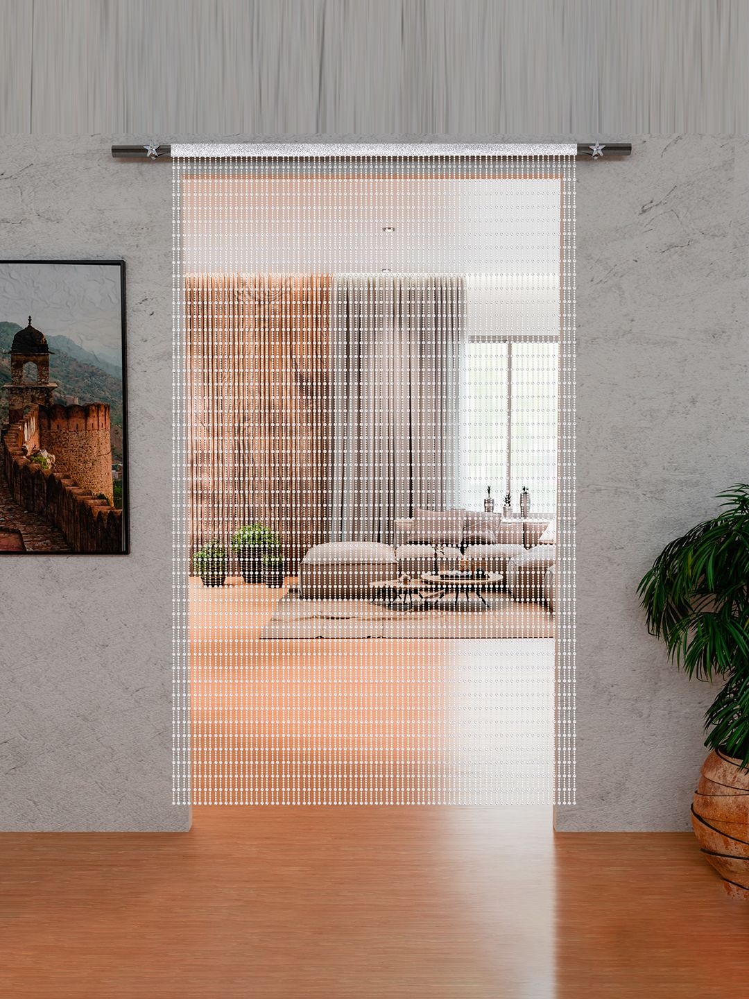 

Kuber Industries Silver-Toned Textured Sheer Door Curtain