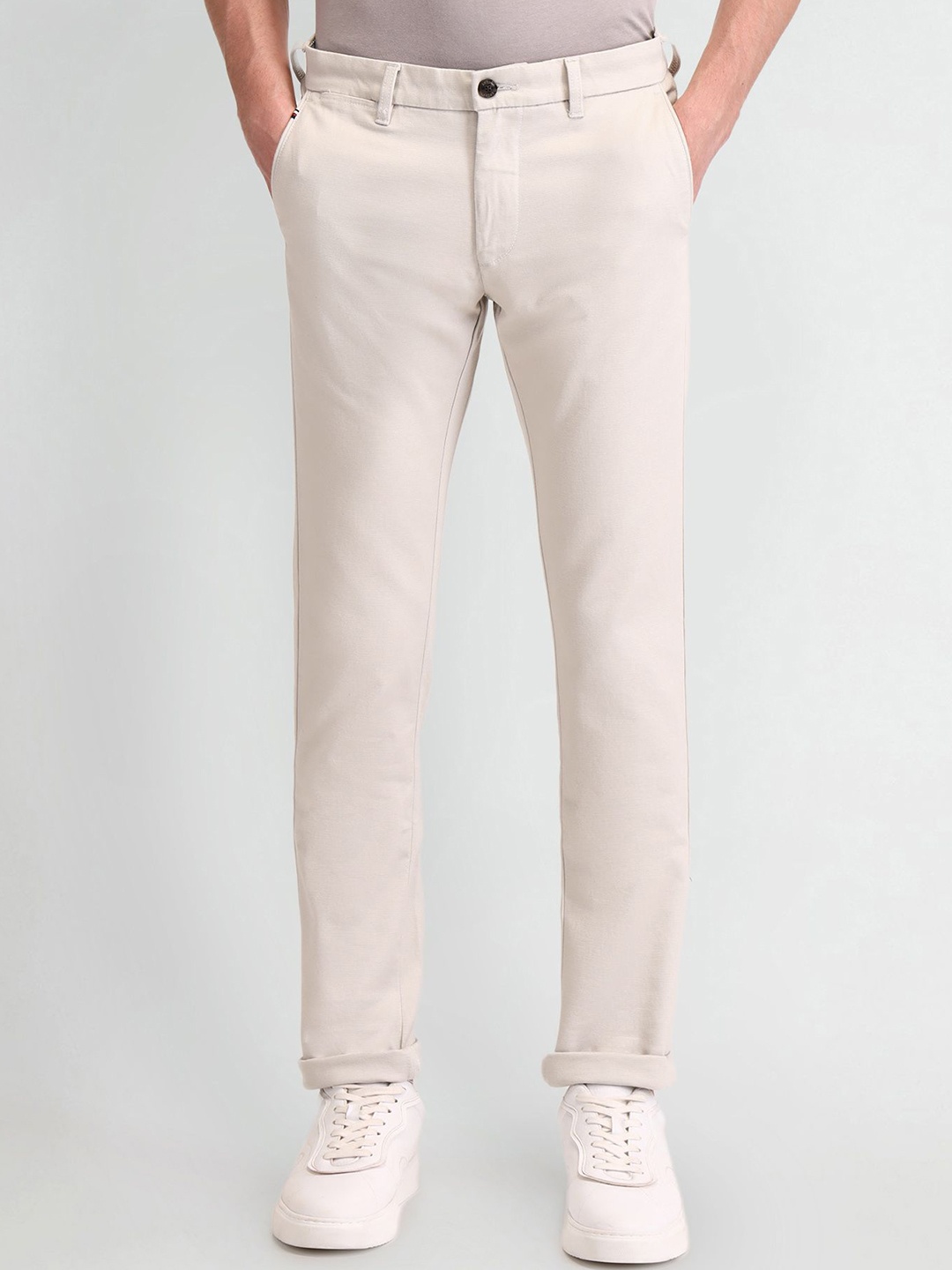 

Arrow Sport Men Textured Urban Slim Slim Fit Trousers, Beige