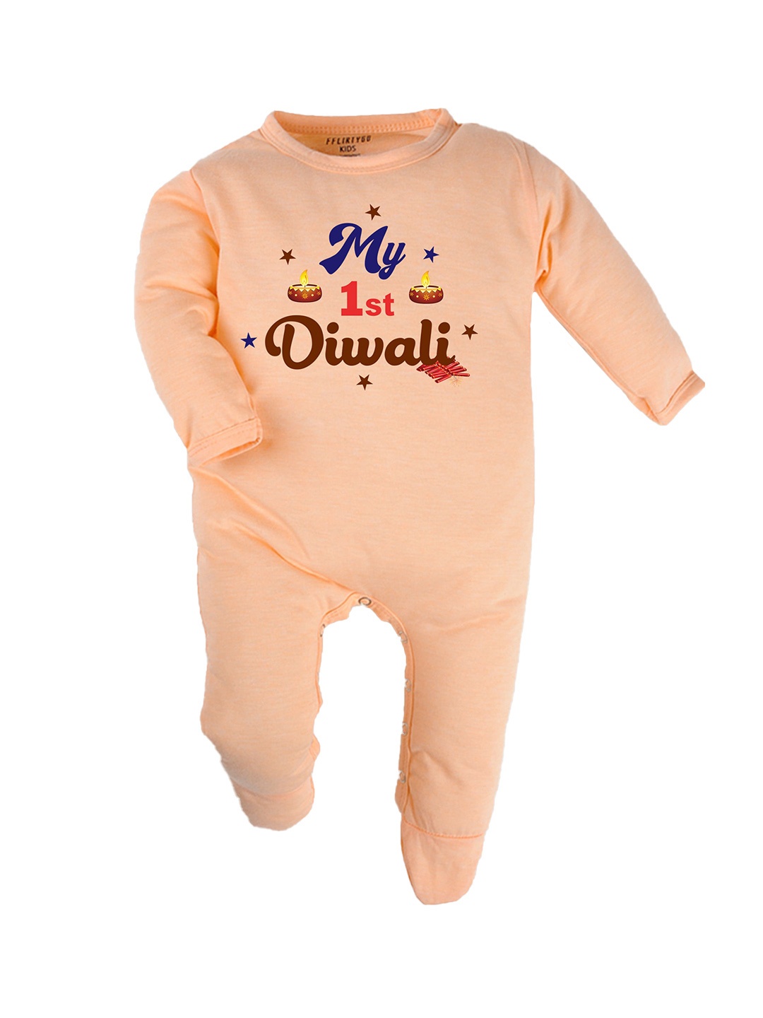 

FFLIRTYGO Kids Printed Cotton Sleepsuit, Peach