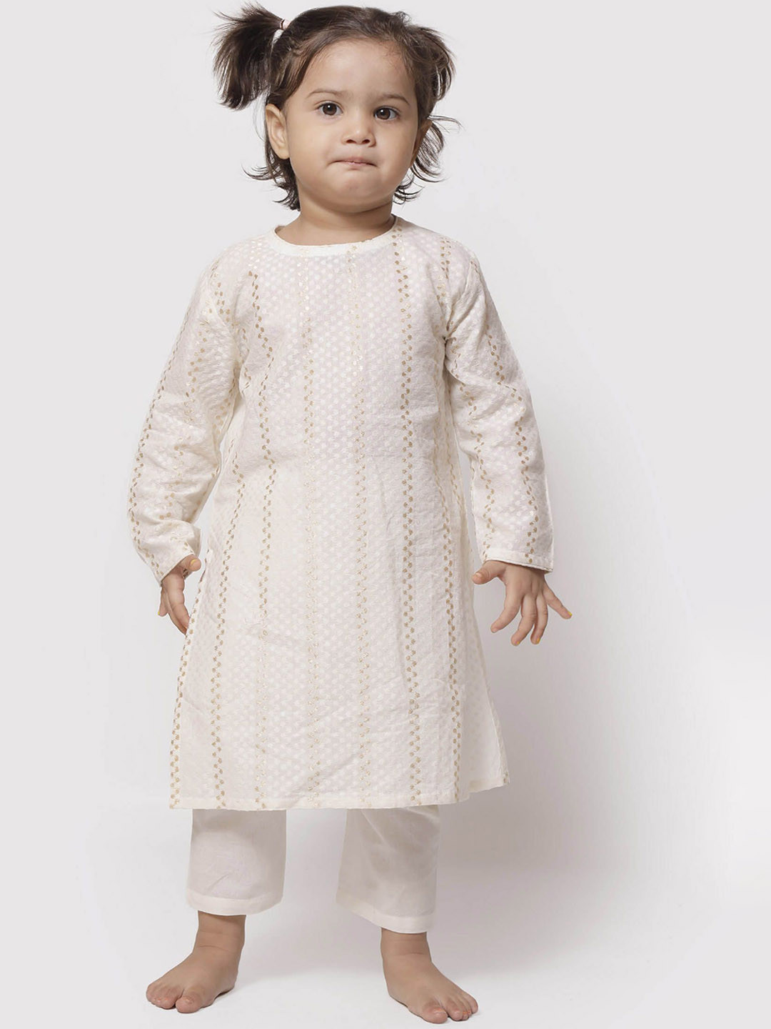

TJORI Girls Regular Pure Cotton Kurta with Salwar, Off white