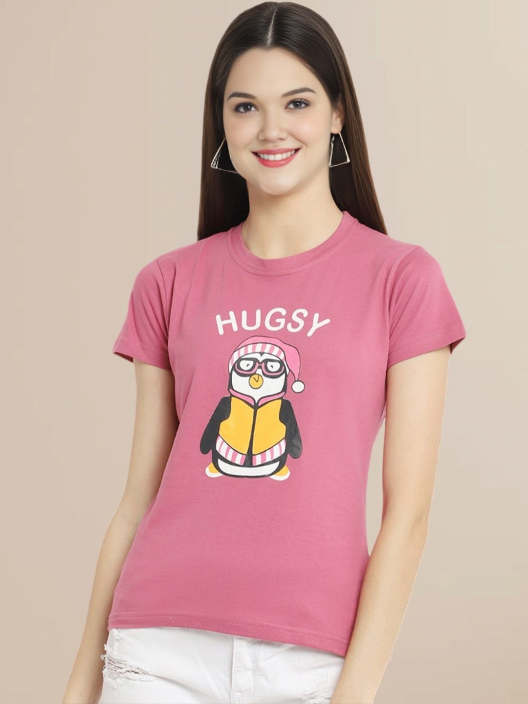

Metronaut Women Graphic Printed Round Neck Cotton T-shirt, Mauve