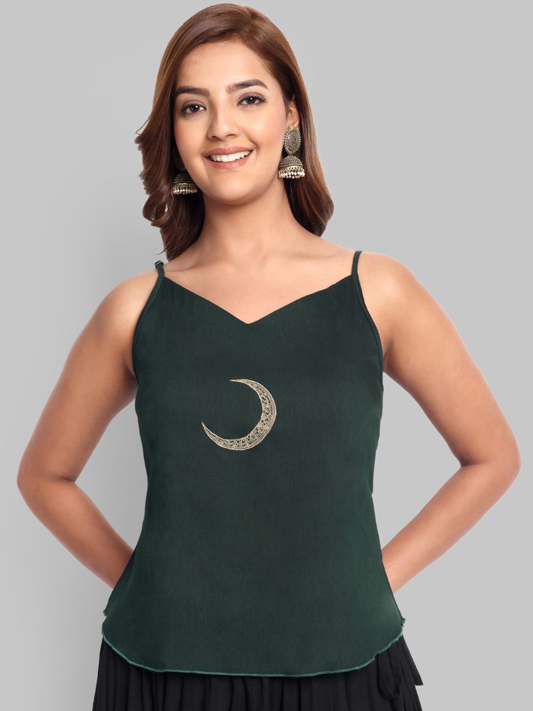 

Mera Rang Women Embroidered Crop Top, Green