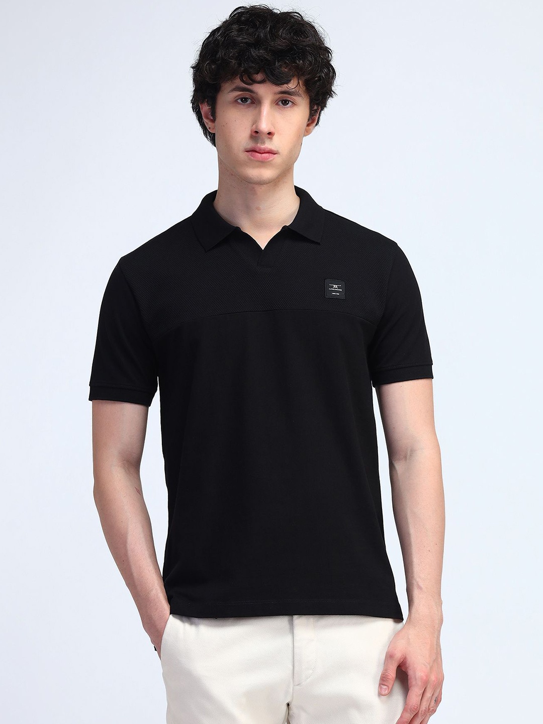 

Flying Machine Men Solid Polo Collar Cotton T-shirt, Black