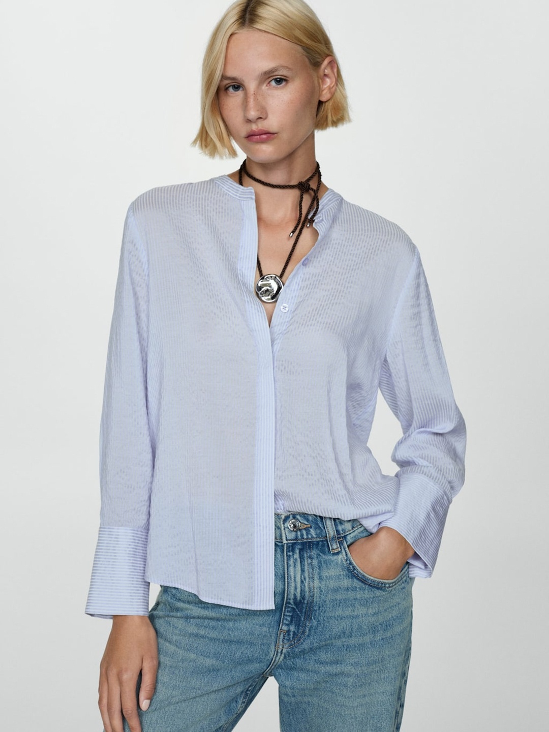 

MANGO Women Striped Casual Shirt, Blue