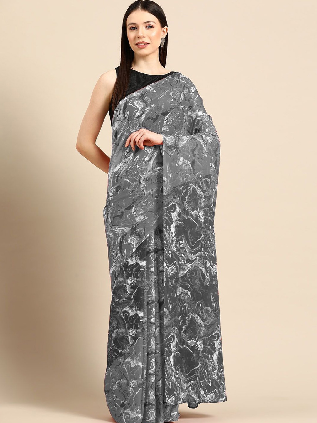 

BUTA BUTI Printed Abstract Pure Cotton Saree, Black