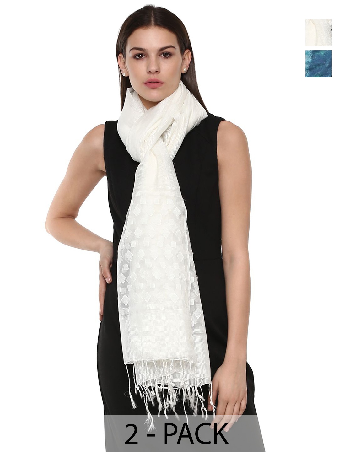 

Rhe-Ana Pack Of 2 Printed Dupatta, White