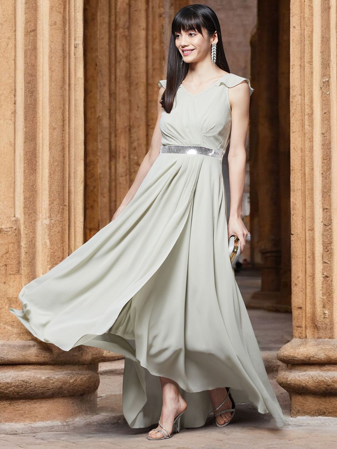 

Miss Chase Women Georgette Green Flared Sleeves Maxi Dress