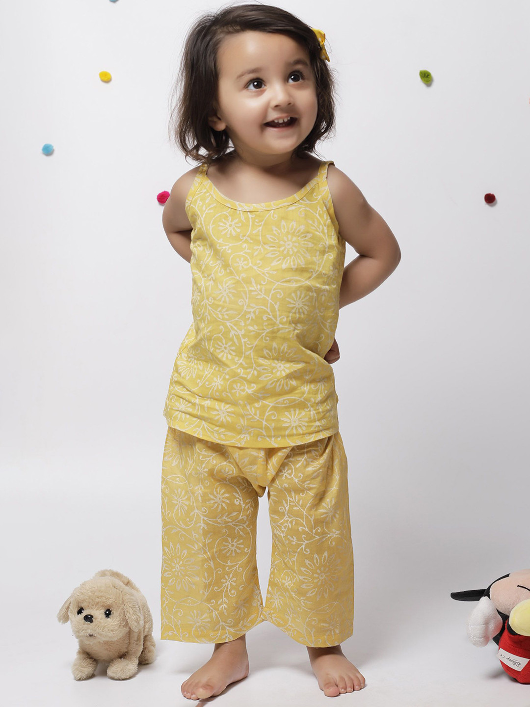 

TJORI Girls Floral Printed Pure Cotton Top With Trousers Set, Yellow