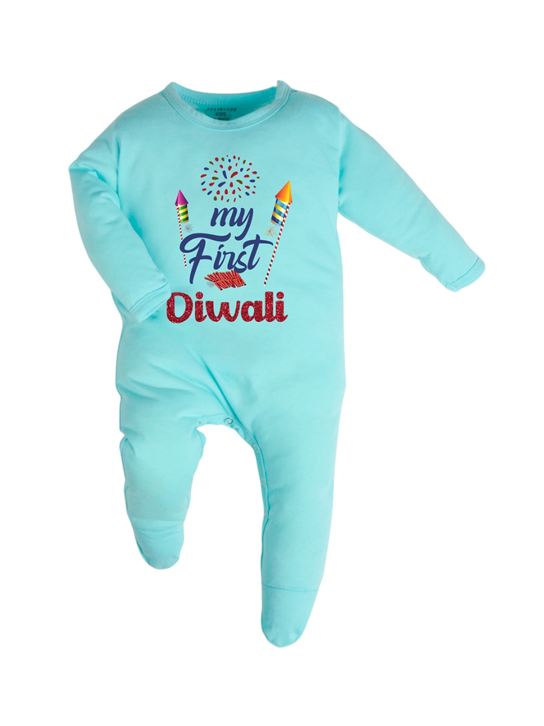 

FFLIRTYGO Kids Printed Pure Cotton Sleepsuit, Turquoise blue