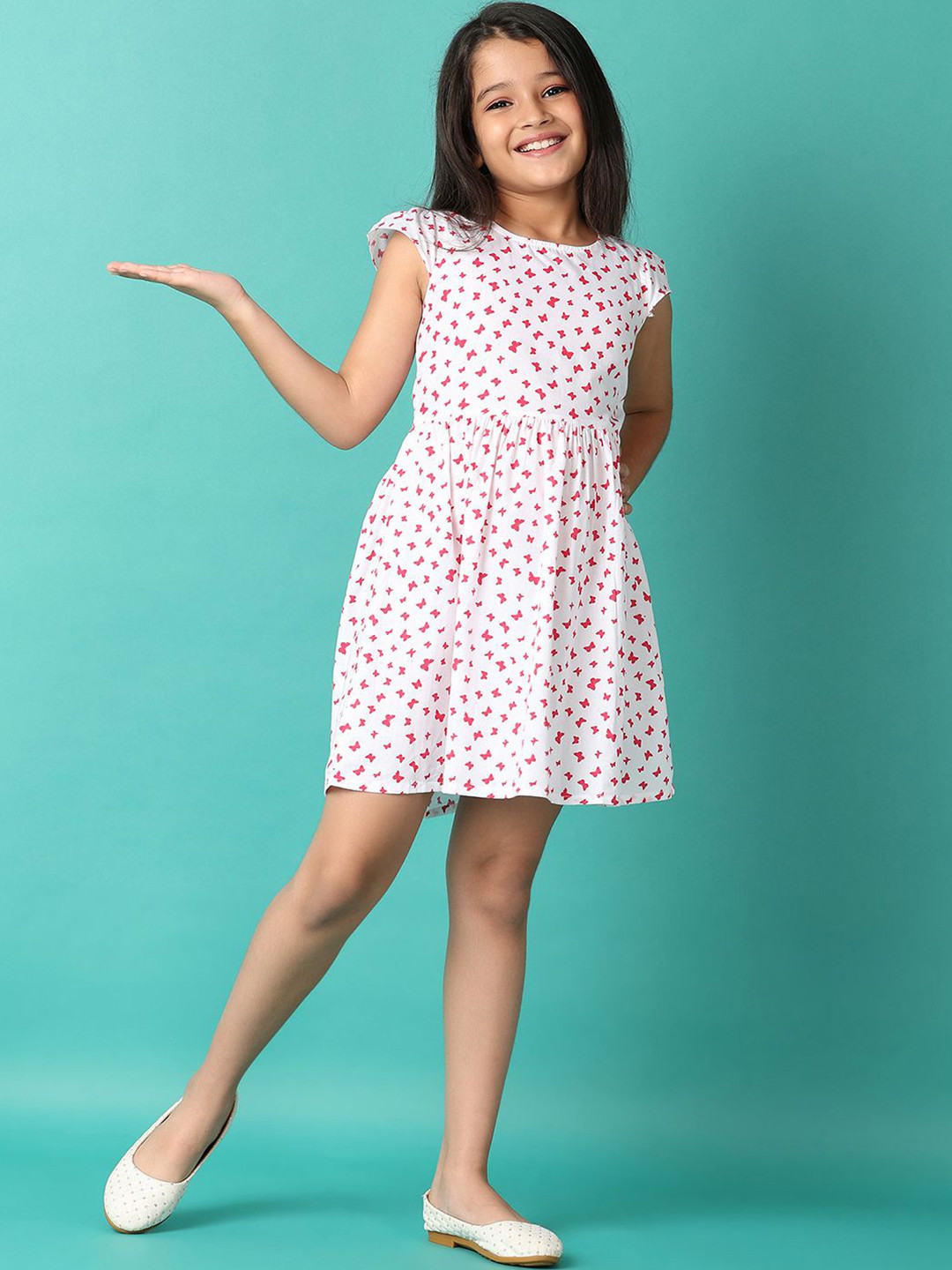 

V-Mart Floral Print Fit & Flare Midi Dress, White