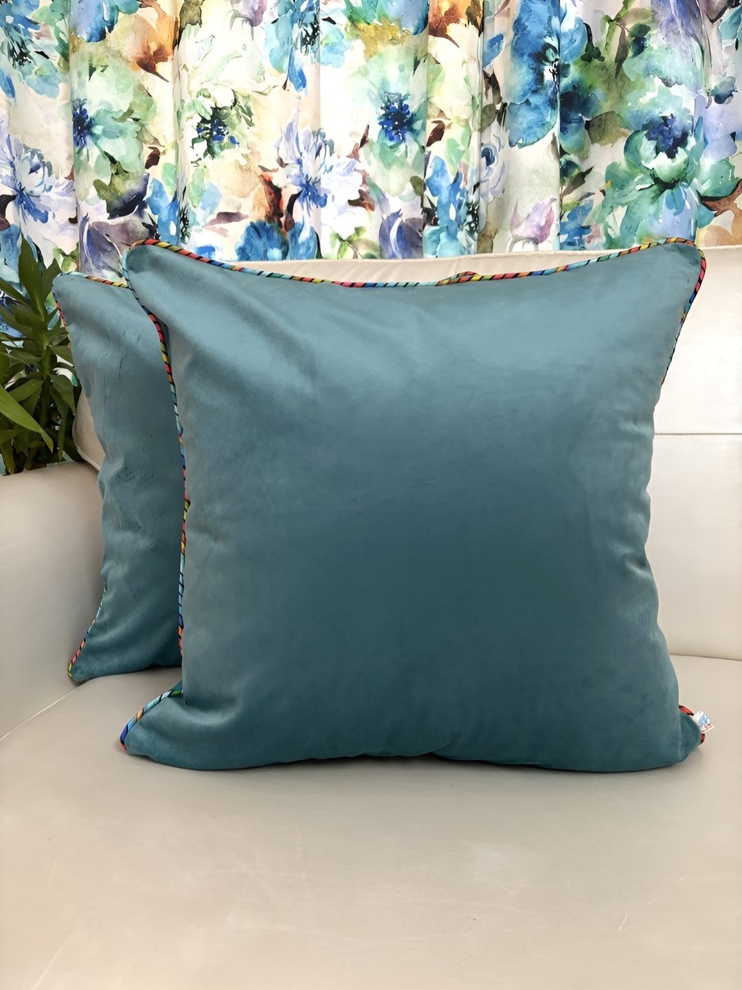 

TARA- Sparkling Homes Blue Set of 2 Velvet Square Cushion Covers