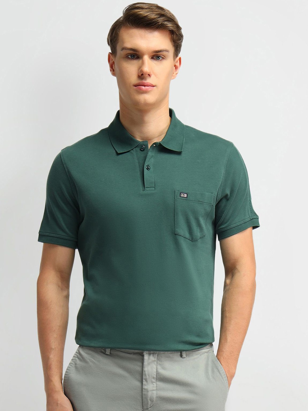 

Arrow Sport Men Brand Logo Polo Collar Pockets T-shirt, Green