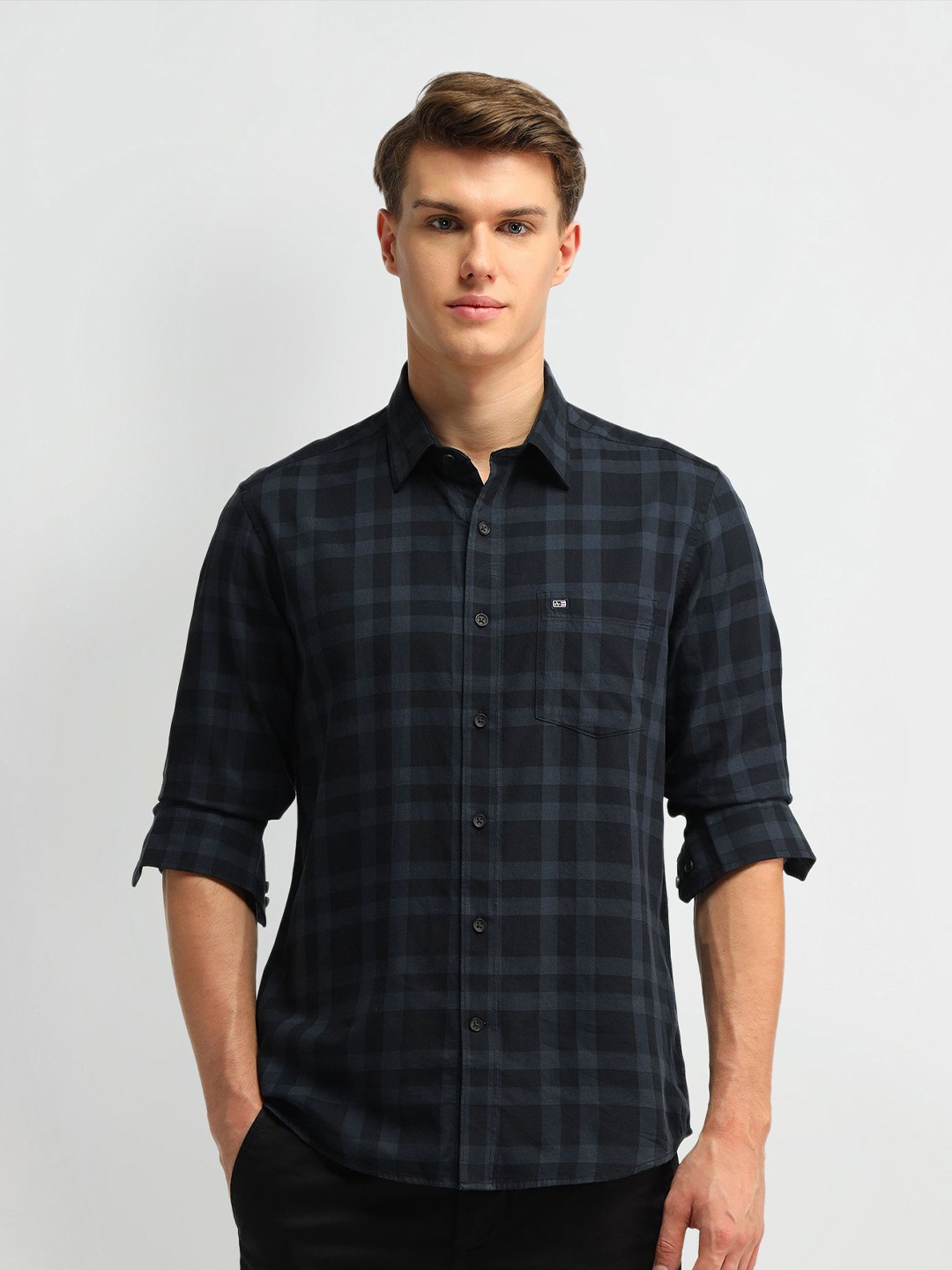 

Arrow Sport Men Manhattan Slim Fit Opaque Checked Casual Shirt, Black