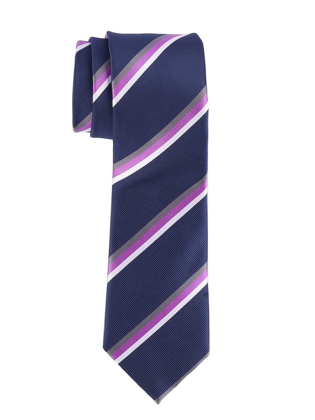 

The Tie Hub Men Striped Broad Tie, Navy blue