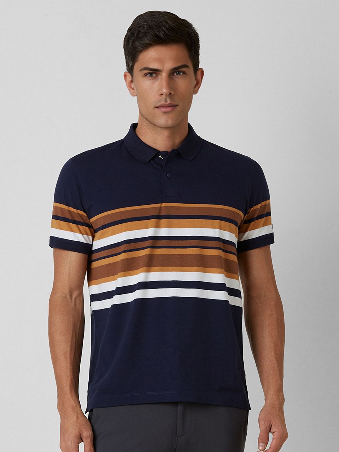 

Van Heusen Flex Men Striped Polo Collar Cotton T-shirt, Navy blue