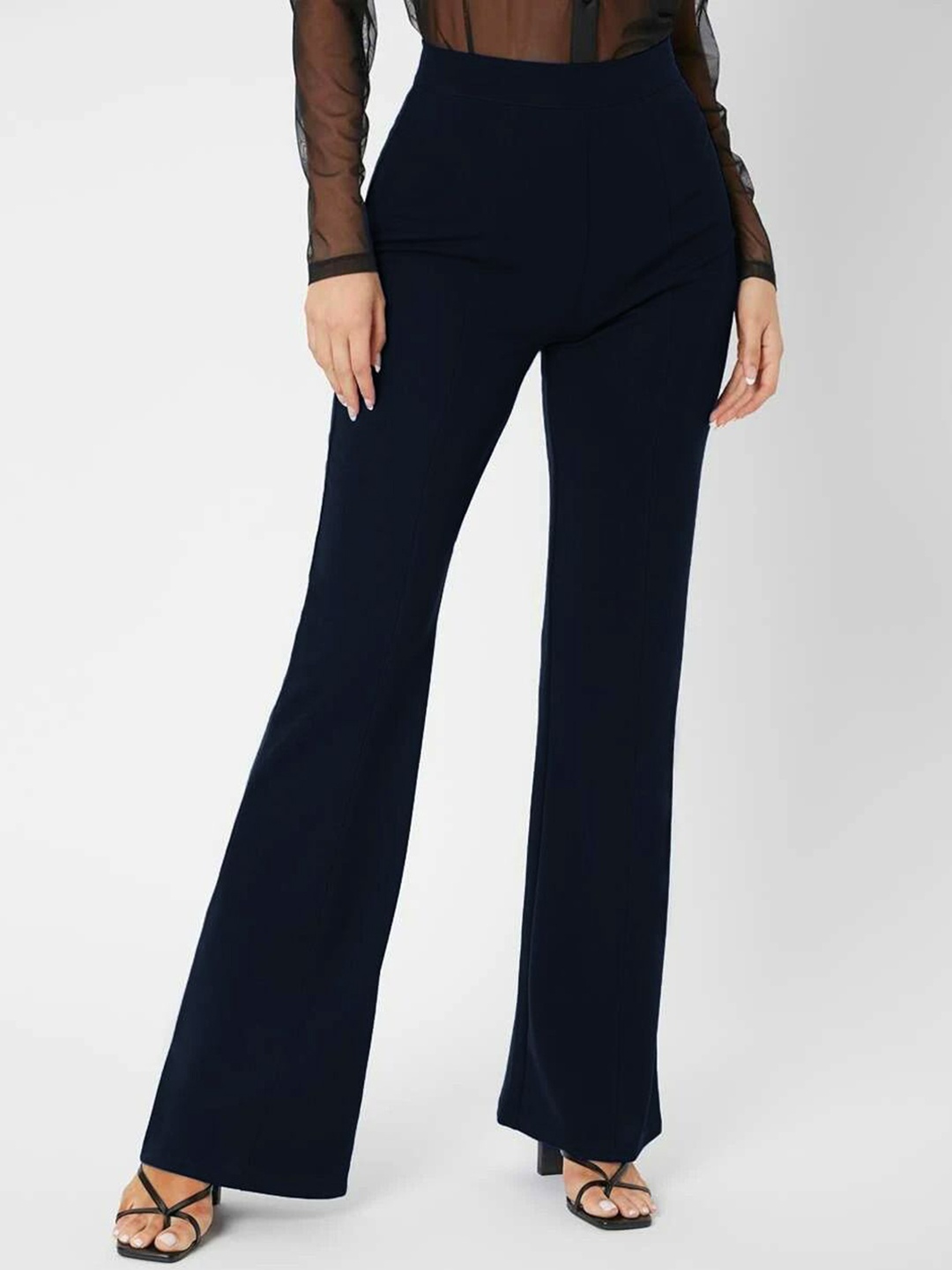 

Stylecast X Slyck Women Solid Pattern Wide Leg Trouser, Navy blue